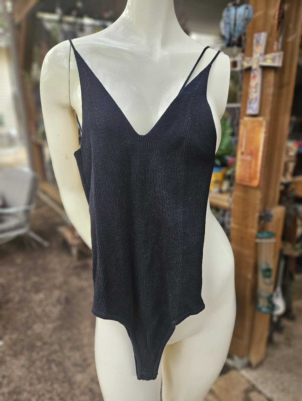 New W Rag Free People Intimately Black Knit Body Suit Spaghetti Straps XS